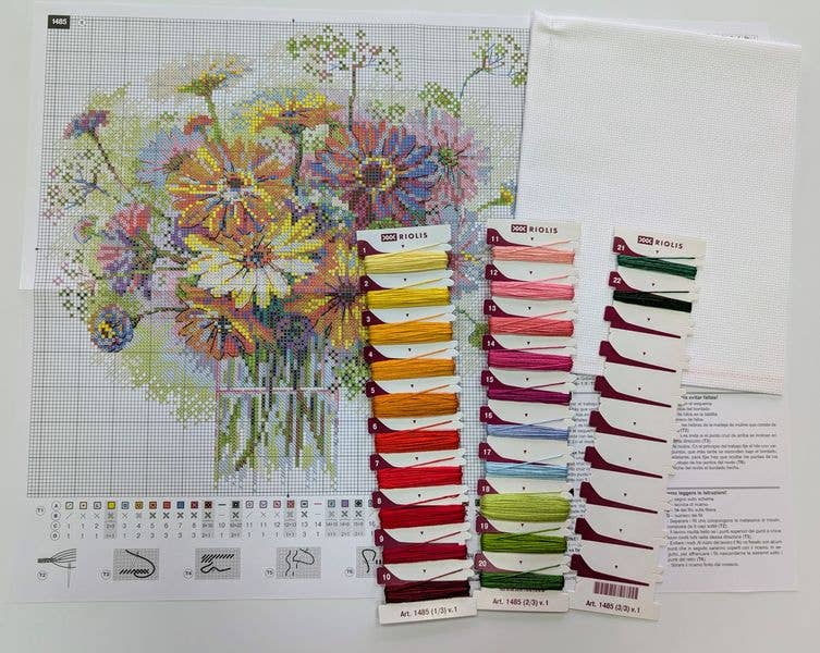 RIOLIS 1485 Aquarel Gerbera's Kruissteekpakket Bloemig