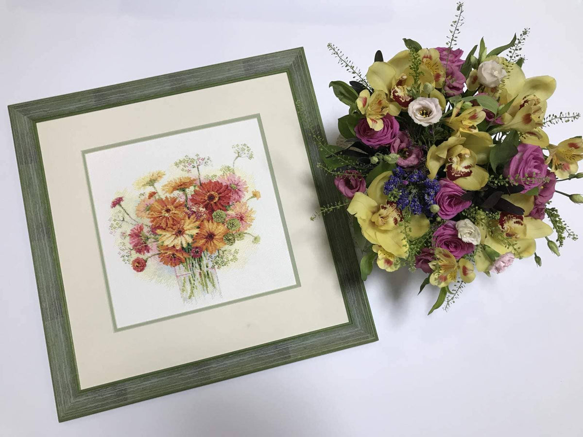 RIOLIS 1485 Aquarel Gerbera's Kruissteekpakket Bloemig