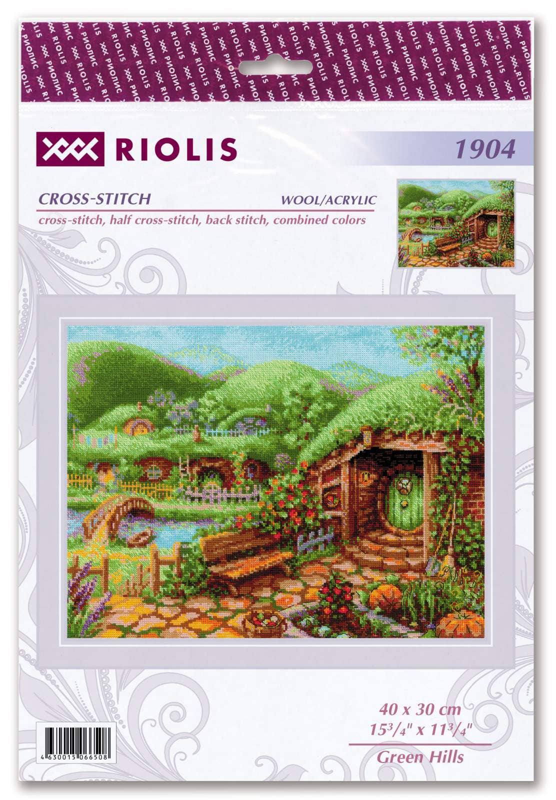 RIOLIS 1904 Groene Heuvels kruissteekpakket — Sprookjesachtig huisje