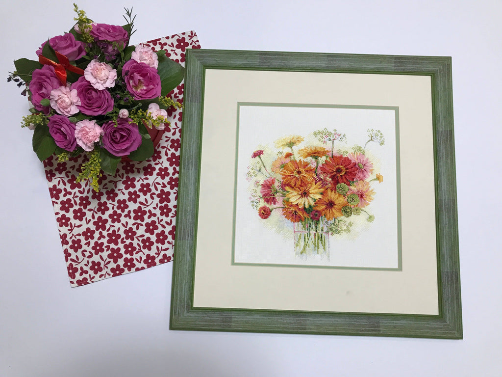 RIOLIS 1485 Aquarel Gerbera's Kruissteekpakket Bloemig